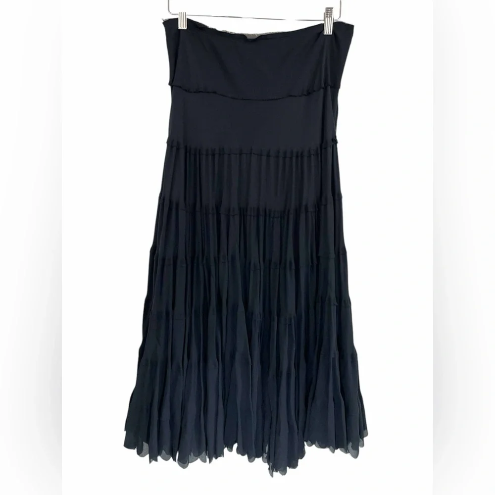 Jones New York Black Crinkle Sheer Silk Lined Flare Skirt Size 12 Career Classic